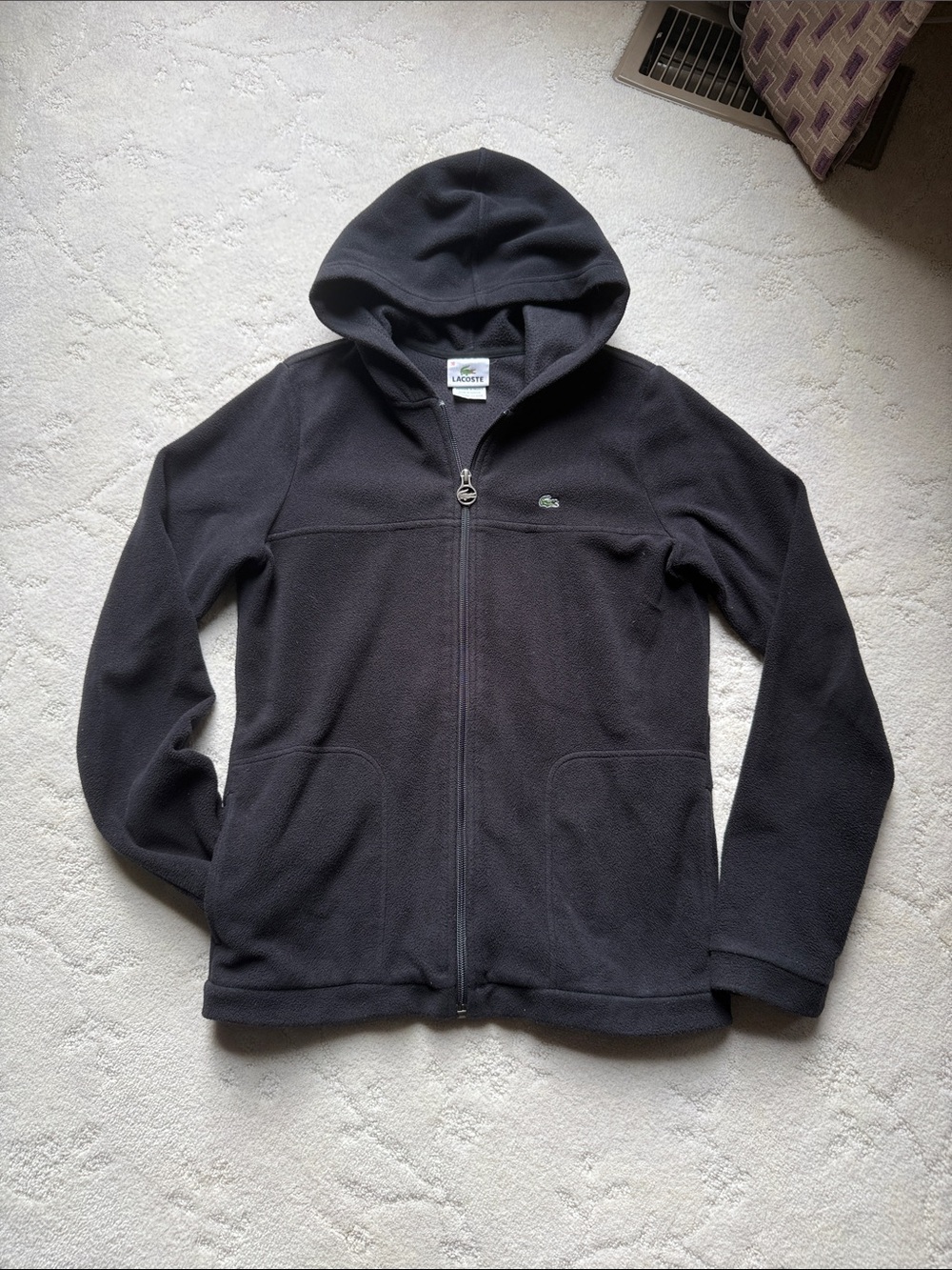LACOSTE Women’s Hooded Full-Zip Fleece Jacket - Black, size 36, Like New
